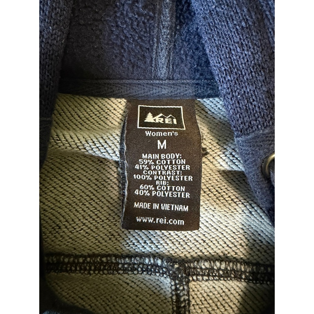 REI Women's Medium Grey Navy Blue Mixed Media Snap Front Hooded Utility Jacket - Picture 3 of 3